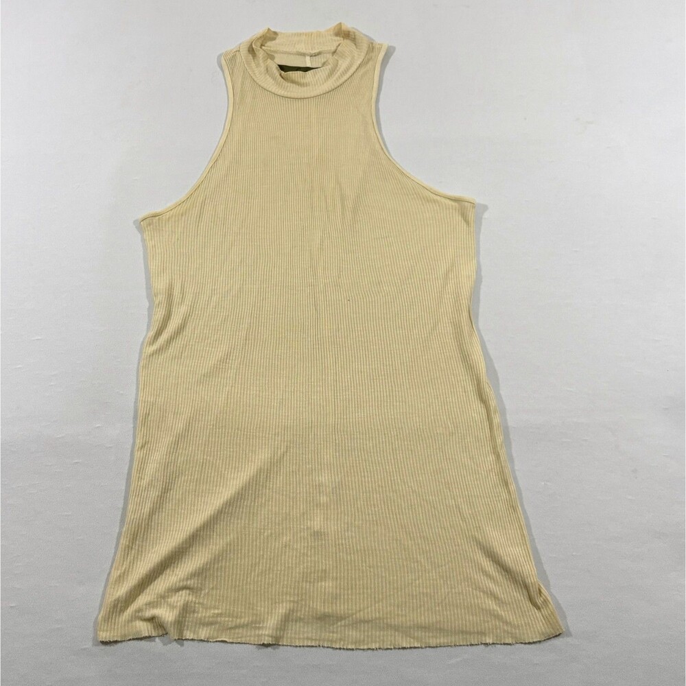 Enza Costa Beige Soft Sleeveless Ribbed Minimalist Tank Top Stretch Luxury Sz S